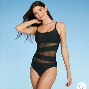 NWT Shade & Shore black one piece with mesh, S Long